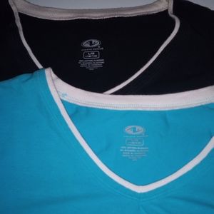 v-neck athletic works shirts, large 12/14, black, teal